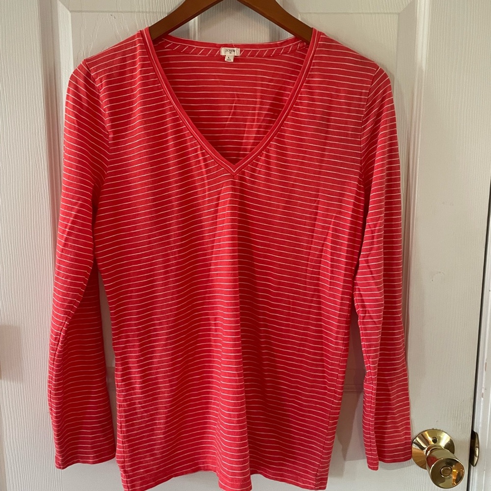 J. Crew Red and White Striped Long Sleeve Top
